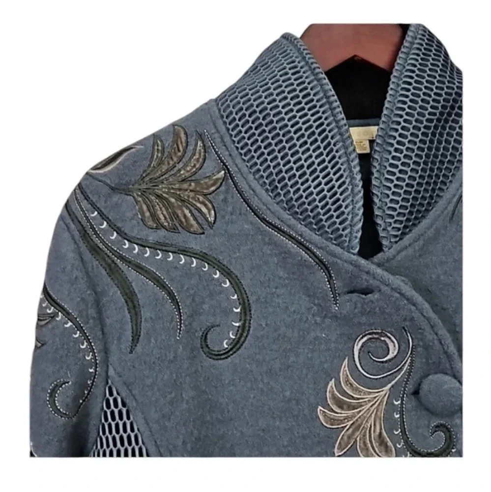 Carson Wool Quiet Luxury Bohemian Whimsical Embroidered Jacket Size SP - Picture 6 of 9